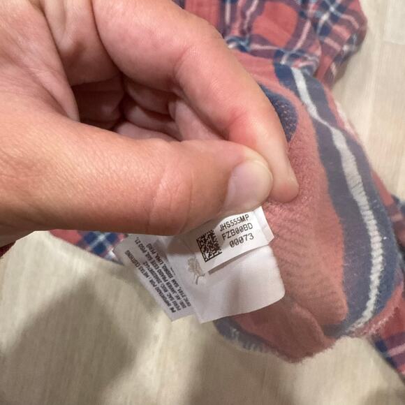 American Eagle Pink Orange Blue Plaid Cotton Button Up Flannel Shirt Size XS - Picture 4 of 6